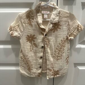 Cat & Jack Cream and Brown Button Down Shirt with Tropical Print